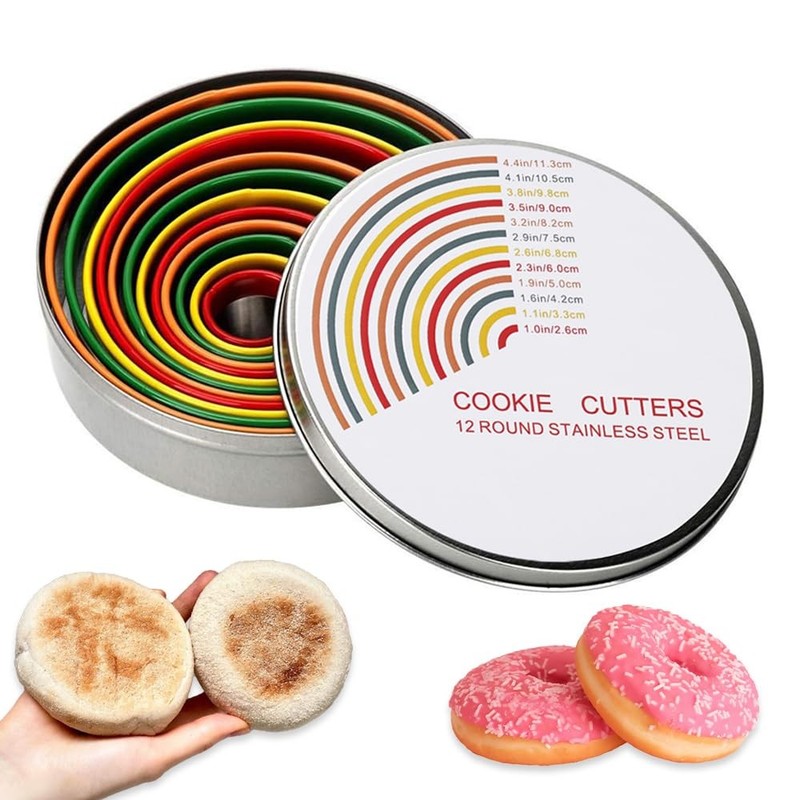 12 Pcs Donut Cookie Cutter Set Come With Storage Box,Stainless Steel Circle R…