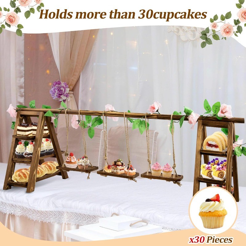 3-Tier Wooden Cake Stand with Removable Trays & Flower Decor - Display Cupcakes gallery