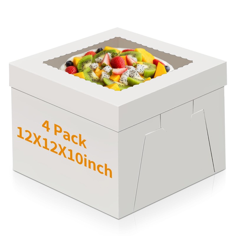 4 Pack Cake Boxes, Disposable Cake Transport Container, White Bakery Boxes wi…