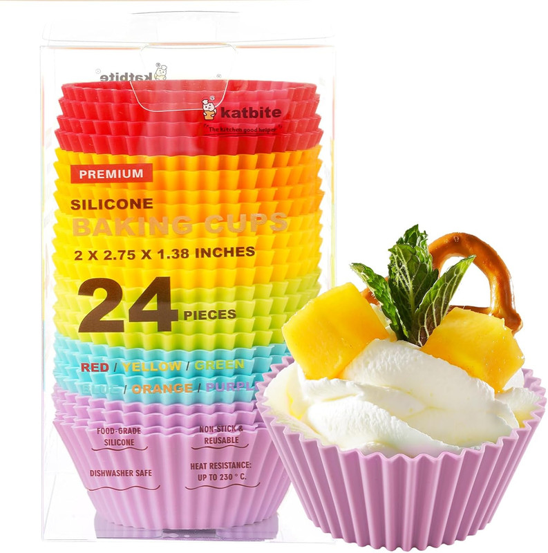 Silicone Cupcake Liners 24 Pack – Non-stick Silicone Muffin Liners Set, Thick &