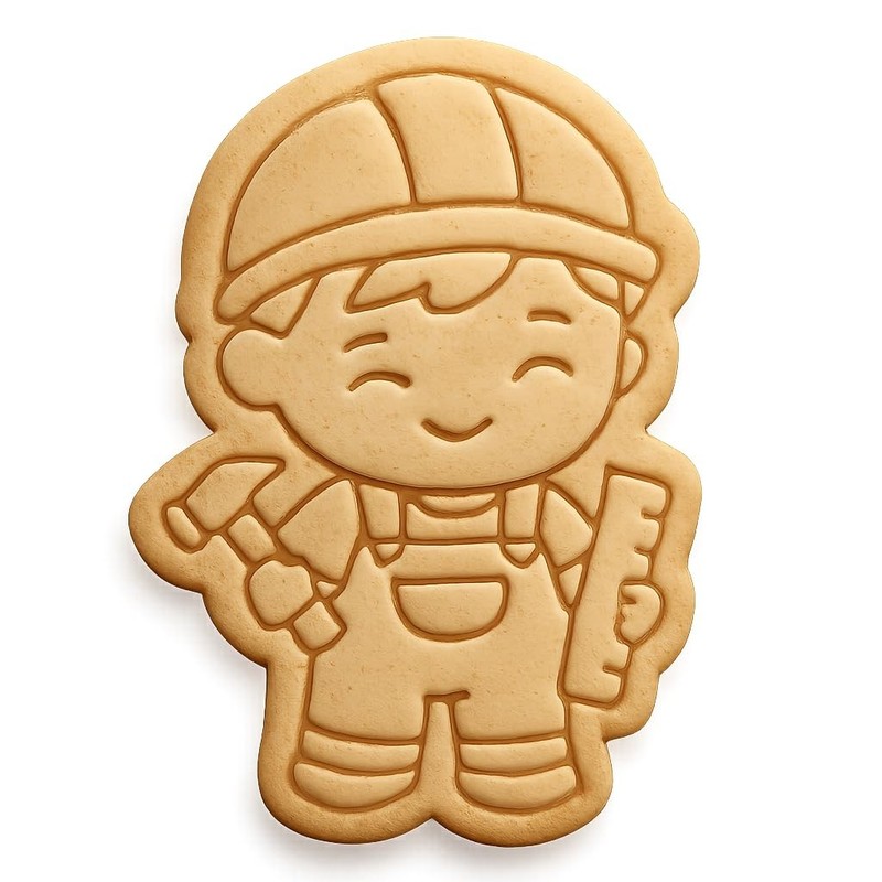 Chibi Carpenter in Overalls Cookie Cutter & Stamp, Fondant & Clay Cutte - 2.8x4"