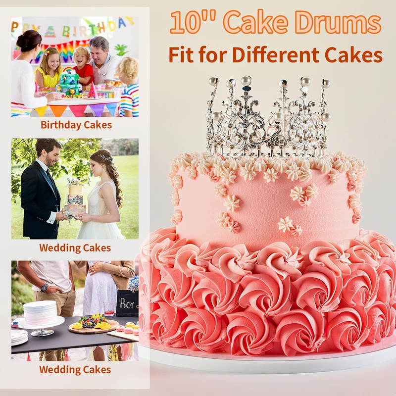 2 PCS White Round Corrugated Thick Cake Board Drums Base 1/2 Inch 10 Inch gallery