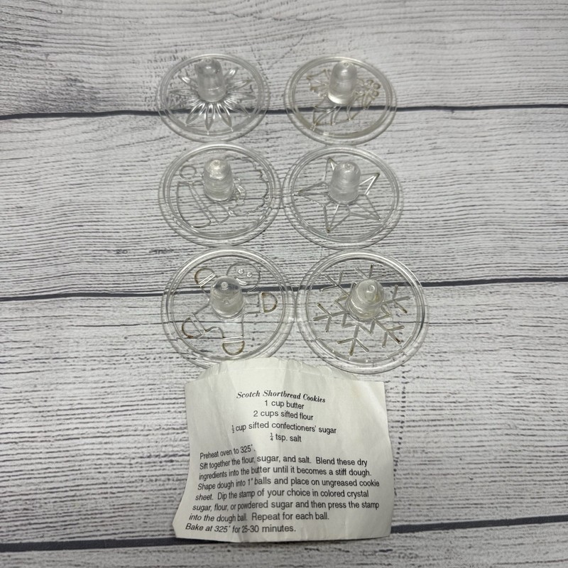 6 Vtg Gourmac Shortbread Cookie Cutters Round Clear 1994 Hutzler Baking Stamps