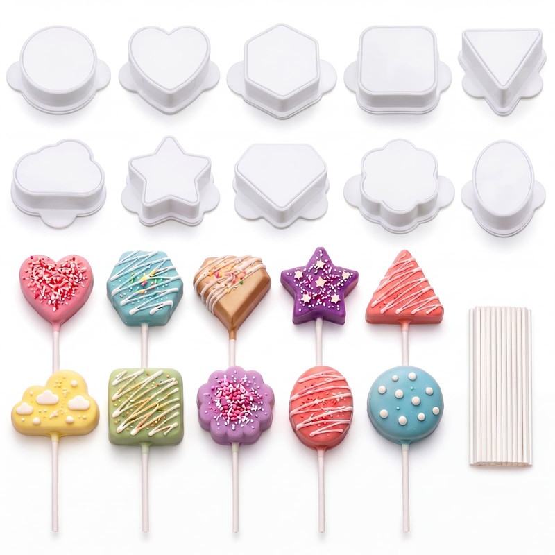 10 Pcs Cake Pop Molds Set with 100 Sticks, Large Cake Pop Cutter and Pusher, …