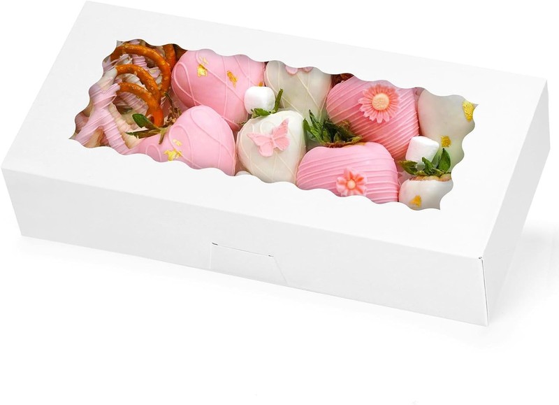 Moretoes 30pc Auto Pop Cookie Boxes 12×5.5×2.5 White Window Bakery Boxes #R020
