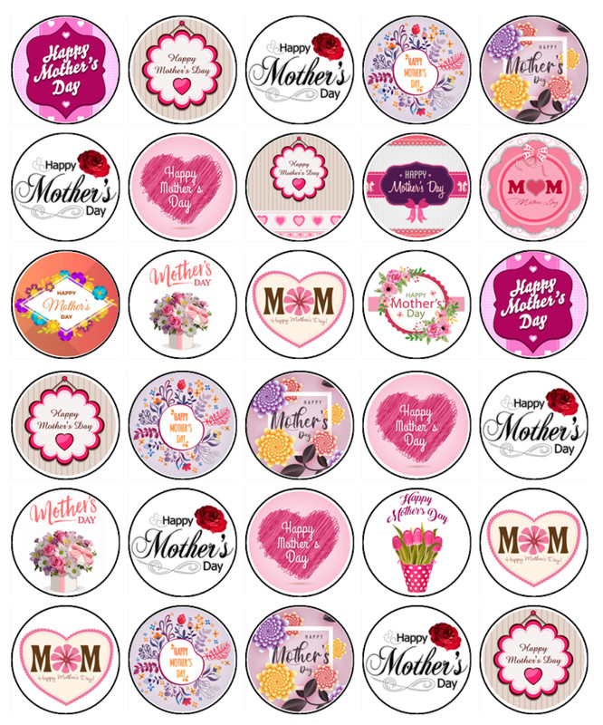 Mother’s Day Edible Cupcake Toppers Wafer Celebration Cake Decorations (2 Sizes)
