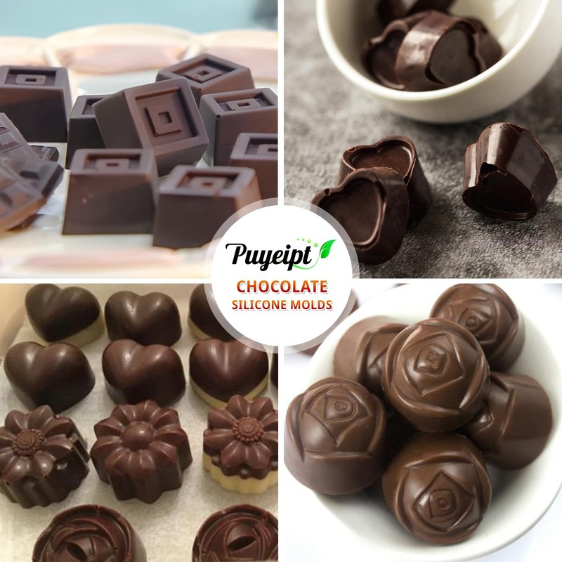 4 PCS Silicone Chocolate Molds Non-Stick Candy Heart Sunflower Rose Square gallery