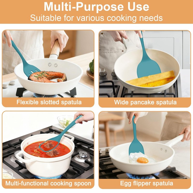 Silicone Spatula Turner Set, 4 Pack, 600°F Heat Resistant Cooking Spatulas, gallery