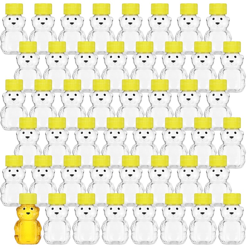 48 Pcs 2 oz Plastic Honey Bear Bottle Bear Shape Clear Honey Containers Bulk