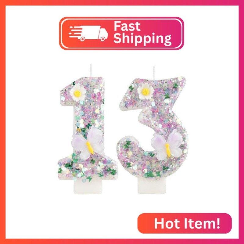 Birthday Candles for Girls, Butterfly 13th Birthday Party Cake Decorations, Numb
