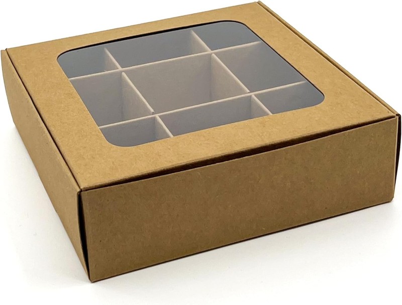 Treat Boxes - 10 ct 5 x 5 x 1.57 in Bakery Boxes with Windows and Dividers