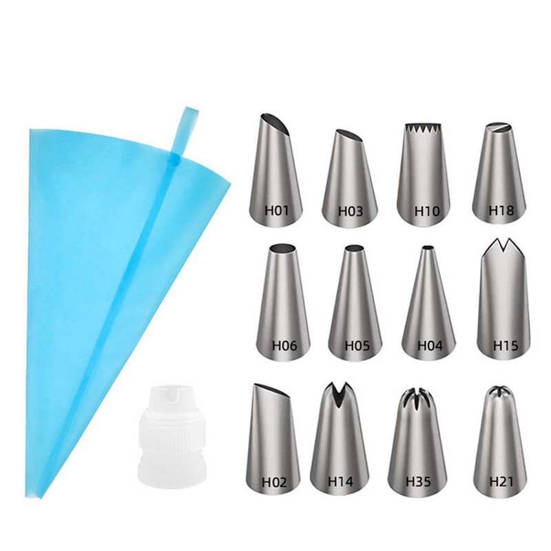 Cake Decor Tools Nozzle Silicone 14pcs Icing Tools Icing Piping Bag Set Cream gallery