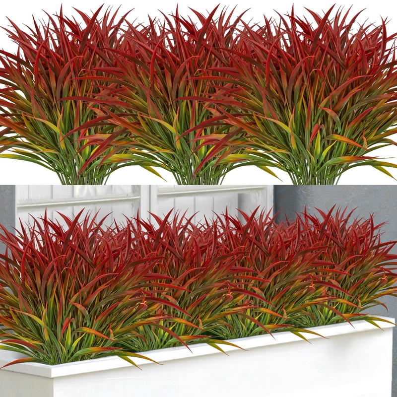 Ouddy Decor 16 Bundles Artificial Plants Outdoor Fake Grass Greenery Stems Uv