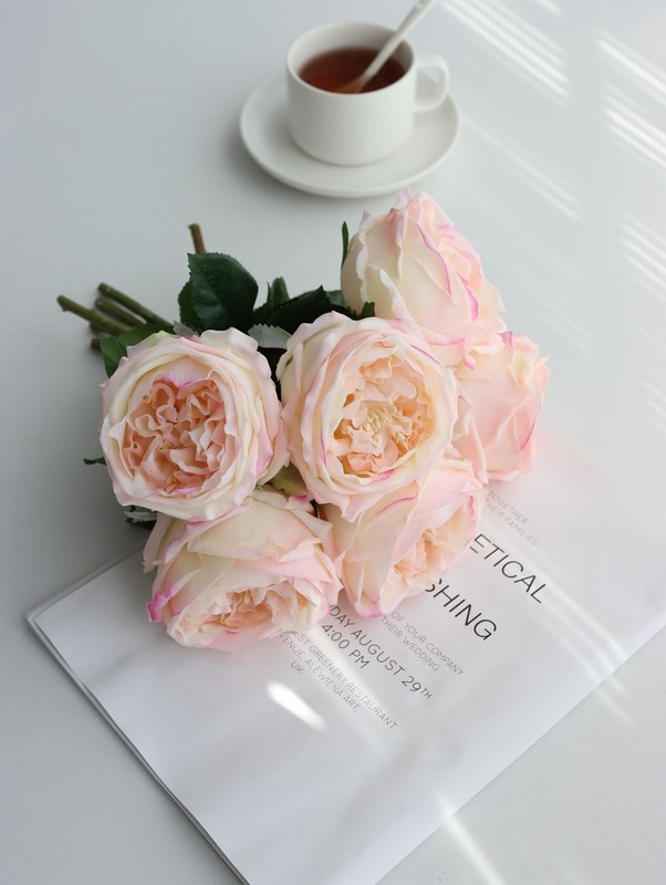 Grtefhu 6Pcs Fake Austin Rose Peonies Flowers Vase Clear Glass Vase Pink Real gallery