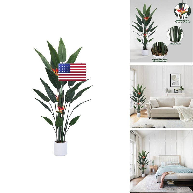 Bird of Paradise Plant 60in(5Ft) Tall Fake Banana Leaf with Plastic Pot