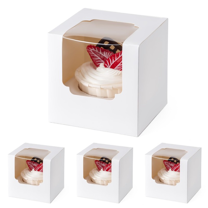 Cupcake Containers 50 Pack White Bakery Boxes Window Display