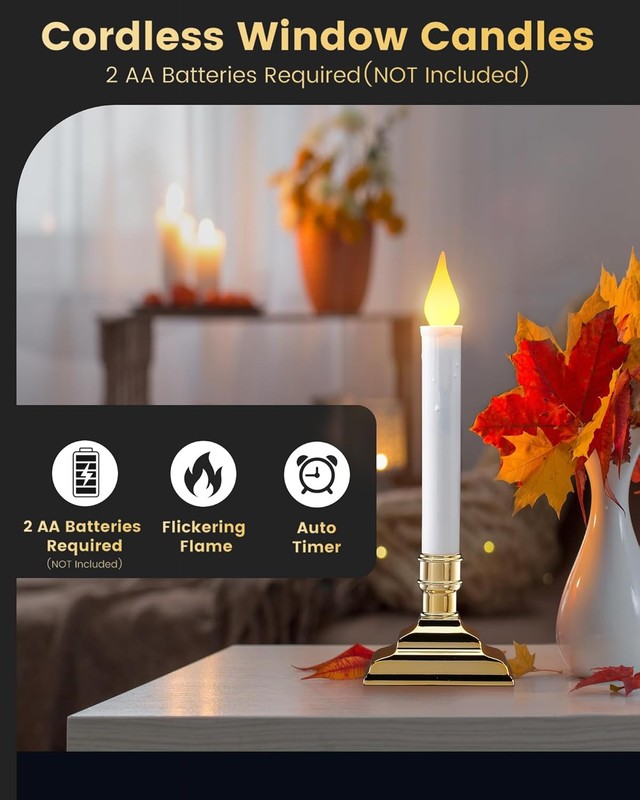 Battery Operated Window Candles with Timer Gloss Gold gallery