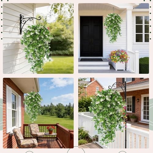 Toprooms Artificial Hanging Flowers UV Resistant Vines Ivy 4 Pcs White-rose gallery