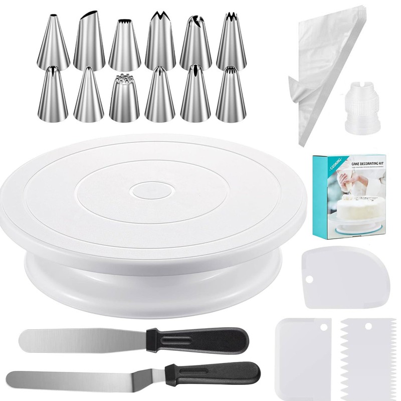69 PCS Cake Decorating Kit, Baking Supplies – 12” Cake Stand Turntable with …