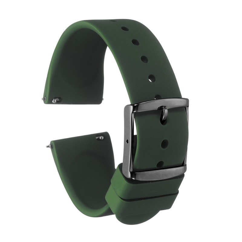 Silicone Watch Strap 22mm Quick Release Clasp Black Dark Green