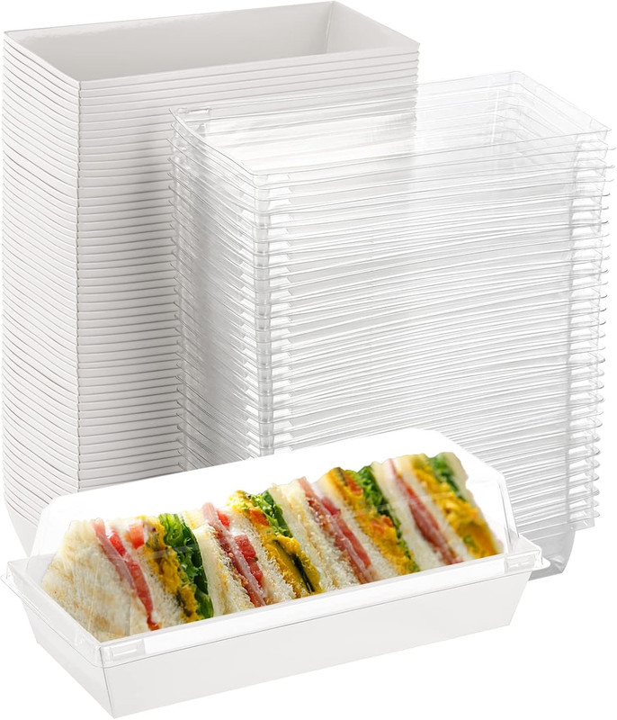 100 Pack Sandwich Boxes with Clear Lids, Paper Food Boxes, Rectangle to Go Food gallery