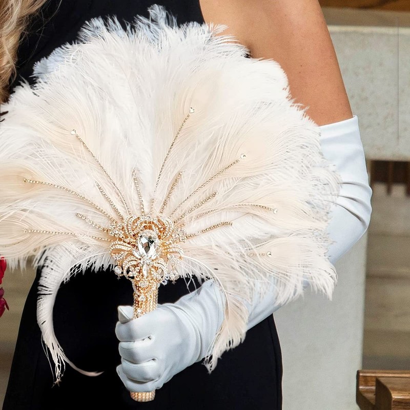 Yifuwedding Gold Bridal Brooch Bouquet Ostrich Large Alternative Feather Fan gallery