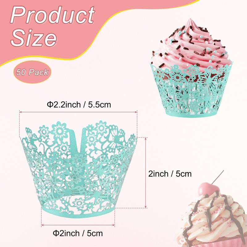 50-Pack Floral Cupcake Liners for Wedding Party Decoration[Light Blue] gallery