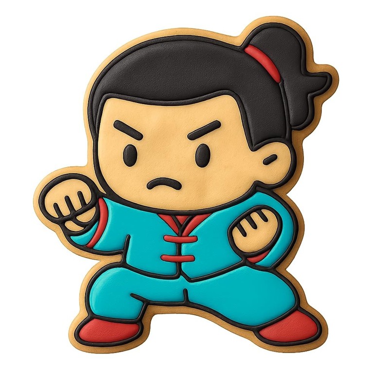 Chibi Kung Fu Boy Leopard Fist Cookie Cutter & Stamp, Fondant & Clay - 4x3.4 gallery