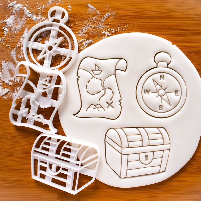 Set of 3 Treasure Chest, Map, Compass Cookie Cutters – Scavenger pirate beach