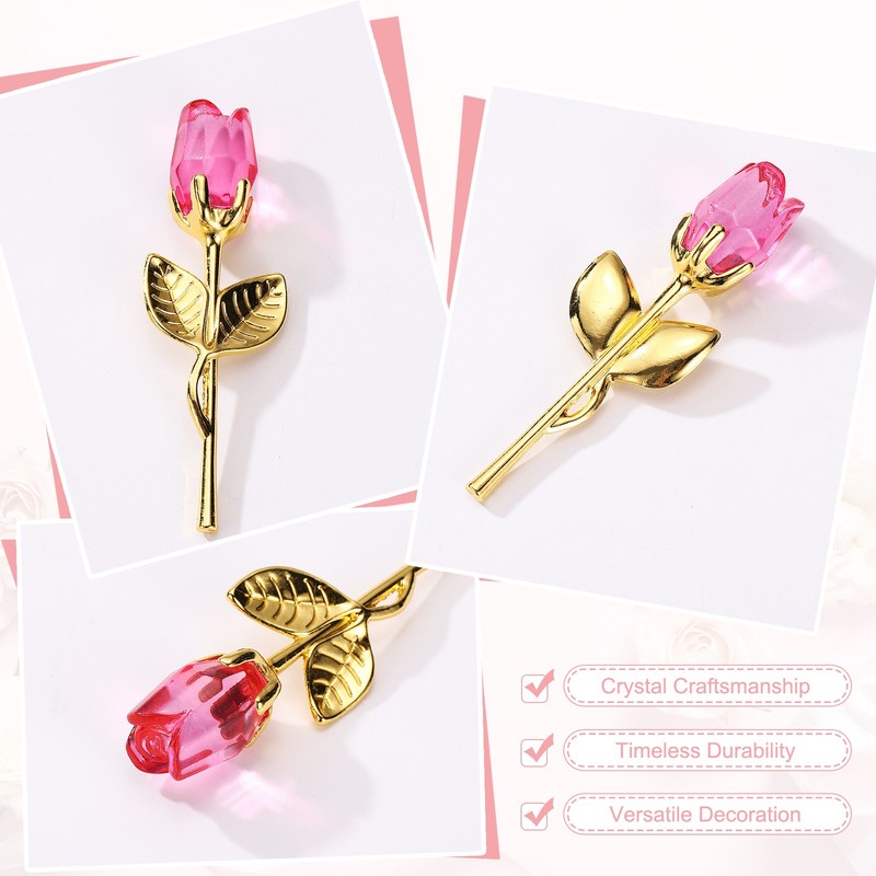 2 Mini Crystal Roses with Box, Romantic Rose Crystal, for Pink/Gold gallery