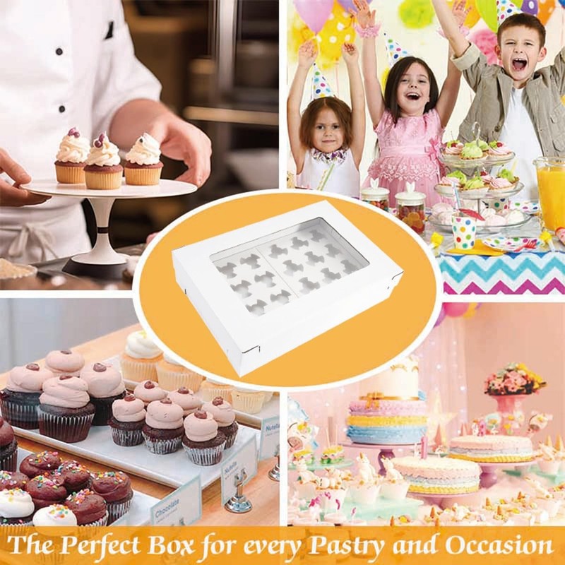 6 PCS Corrugated Cupcake Boxes Window Fits 24 Standard Mini 17.7x11.8x4 Inch gallery