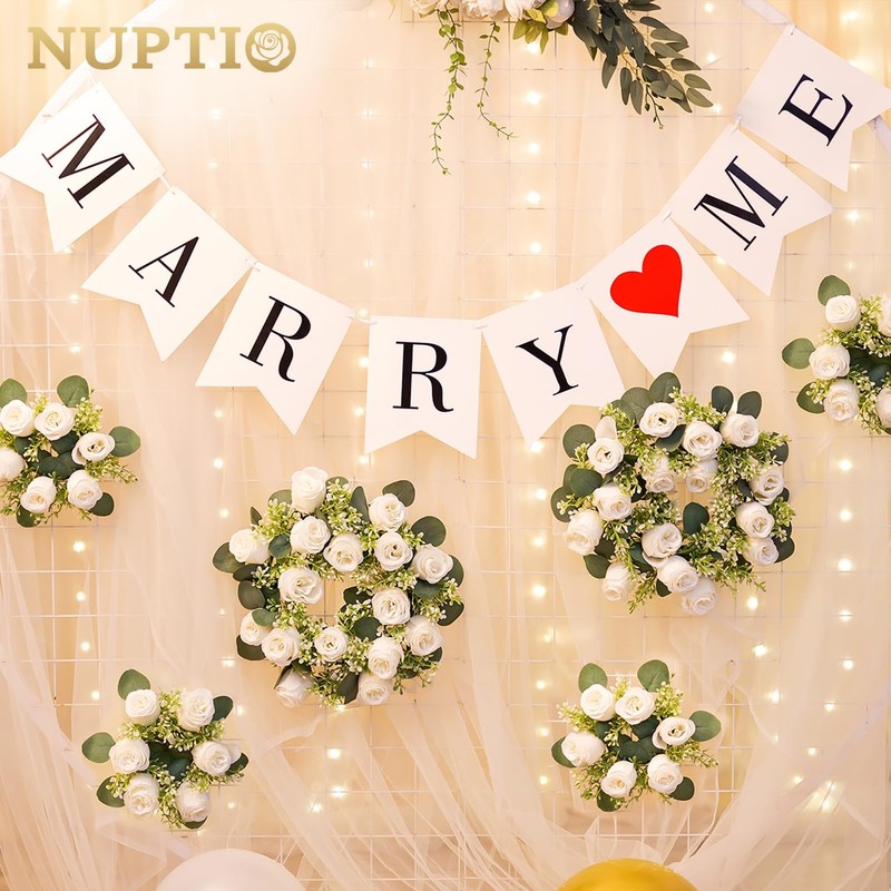 NUPTIO 13.4" Artificial White Rose Wreath Flower Candle Rings Centerpieces 6-Pac gallery