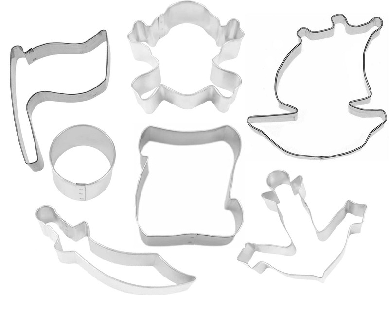 7 Piece Pirate Cookie Cutter Set Treasure Map Metal