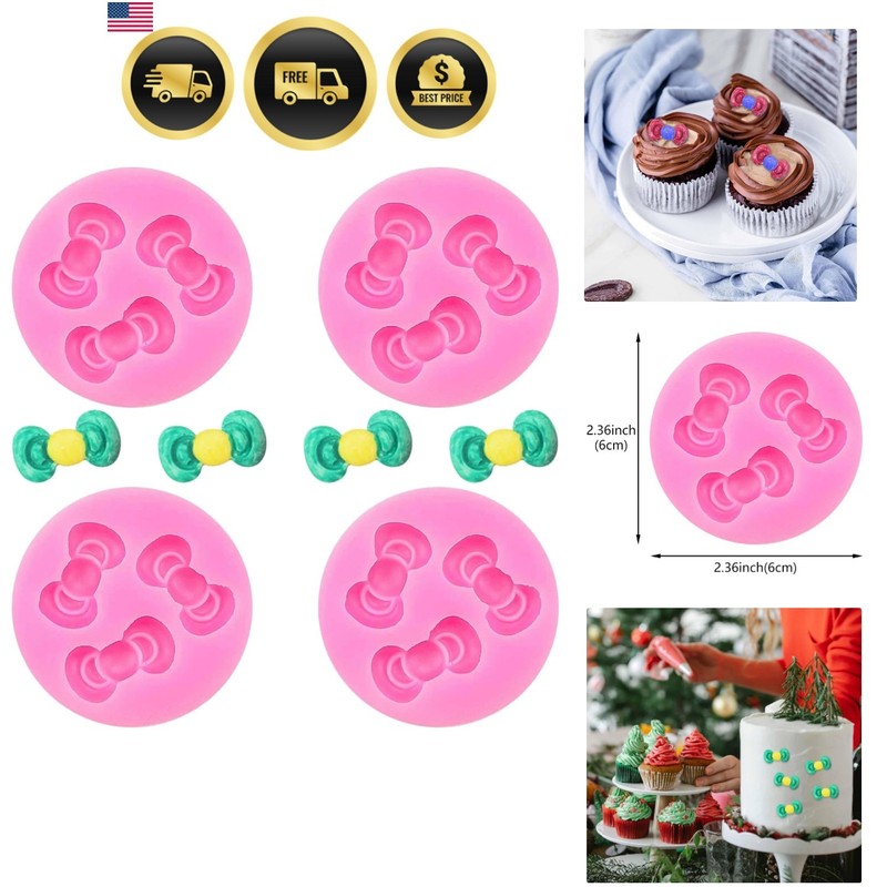 4Pcs Mini Bows Chocolate Molds Cute Silicone Fondant Mold Mini Bow Epoxy Resi…