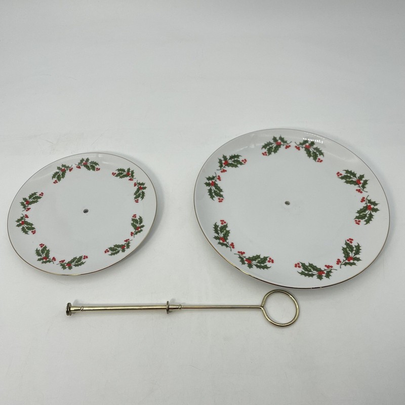 Kashima Christmas Holly 2-Tier Cake Stand Dessert Server White Porcelain Japan gallery