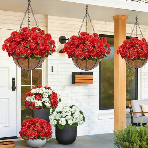 Artificial Geraniums Flowers for Outdoors Summer Decor Bundles Fake 4 Red gallery
