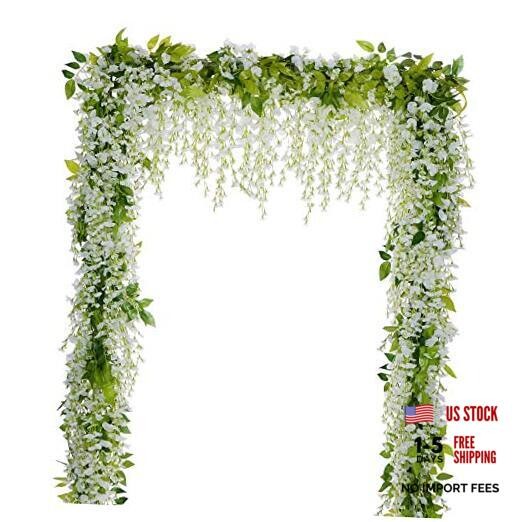 Wisteria Artificial Flowers Garland, 4Pcs Total 28.8ft White Artificial