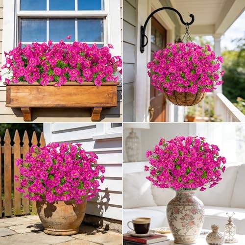 24 Bundles Artificial Flowers for Outdoors, Fake Silk Morning Glory Fuchsia gallery