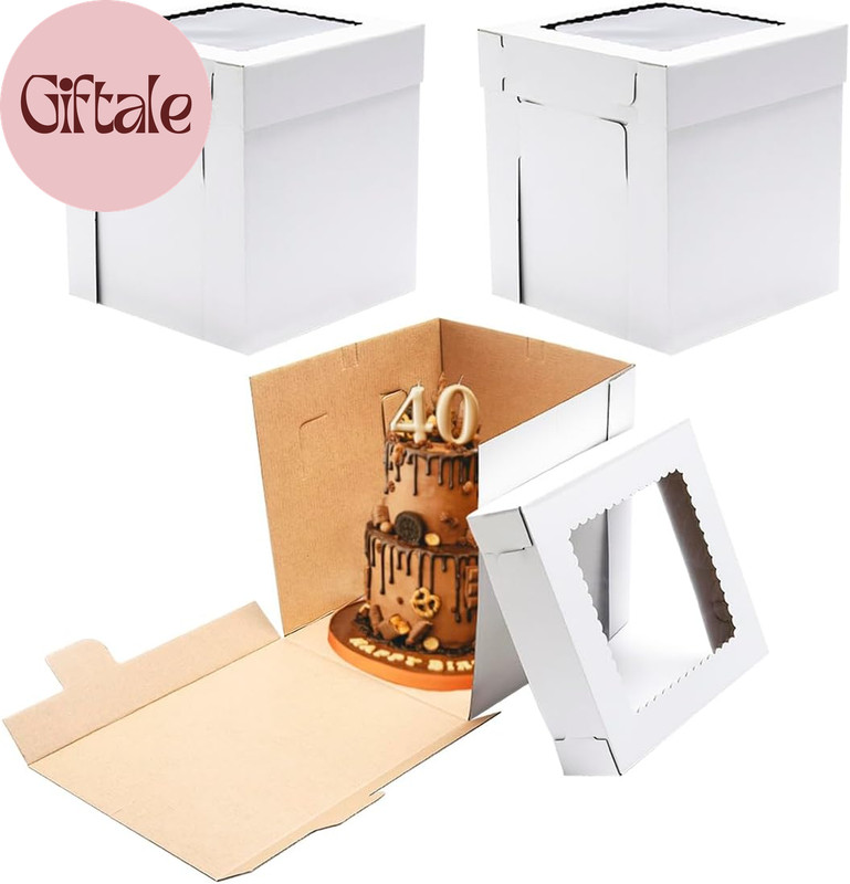 Tall Cake Boxes for Tier Cakes，12X12X12 Inches 3 Pack -Sturdy Cardboard Boxes,Th gallery