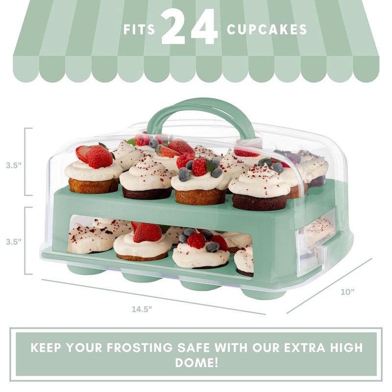 EXTRA TALL DOME 24 Cupcake Carrier, Green Cupcake Holder Carries 24 Cupcake S... gallery