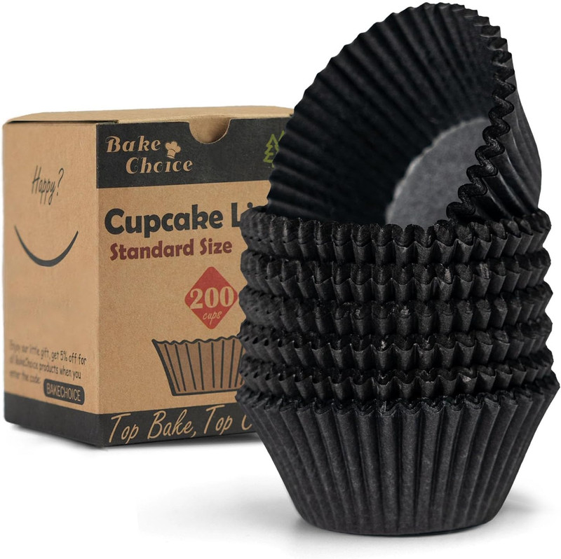 200Pcs Standard Black Cupcake Liners for Baking,Food Grade Cupcake Wrappers,G…