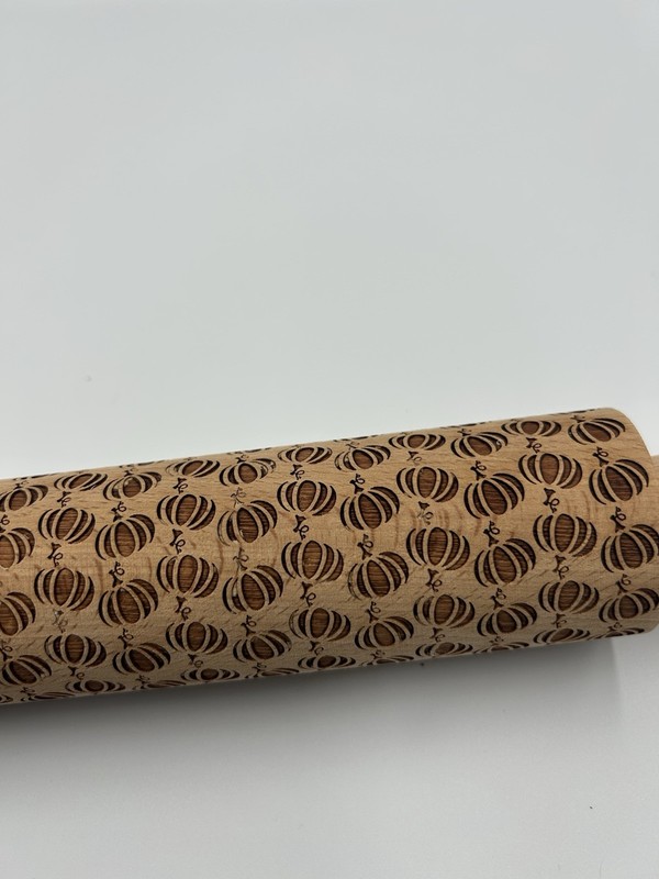 Laser Cut Embossed Fall Autumn Pumpkin Harvest Wooden Rolling Pin 17" gallery
