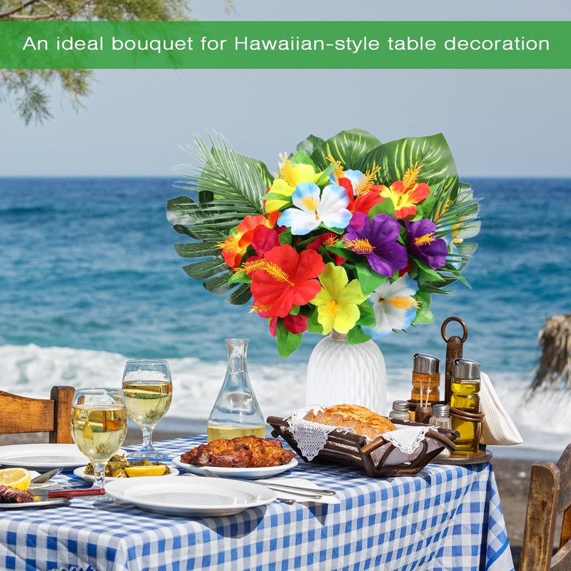 Hotop 12 Pcs Hawaiian Flower Centerpieces For Tables Artificial Palm Leaves gallery