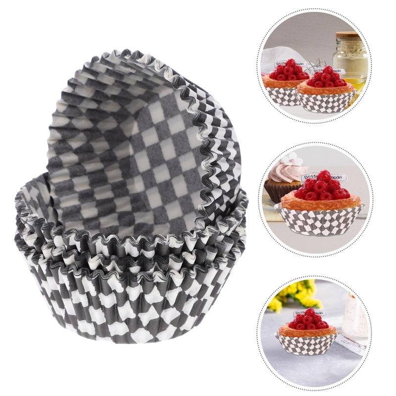 100 PCS Black White Checkered Cupcake Liners Baking Cup Wrappers 2.95 Inch gallery