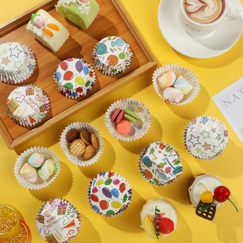 100PCS Birthday Cupcake Liners Standard Paper Baking Cups Balloon/Gift Box/Lolli gallery