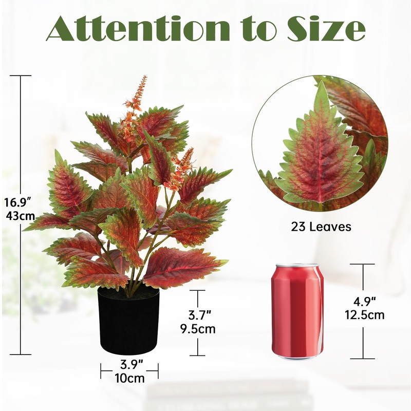 Oairse Artificial Plants Indoor Pot 16.9 Faux Potted Perilla Plants Indoor gallery