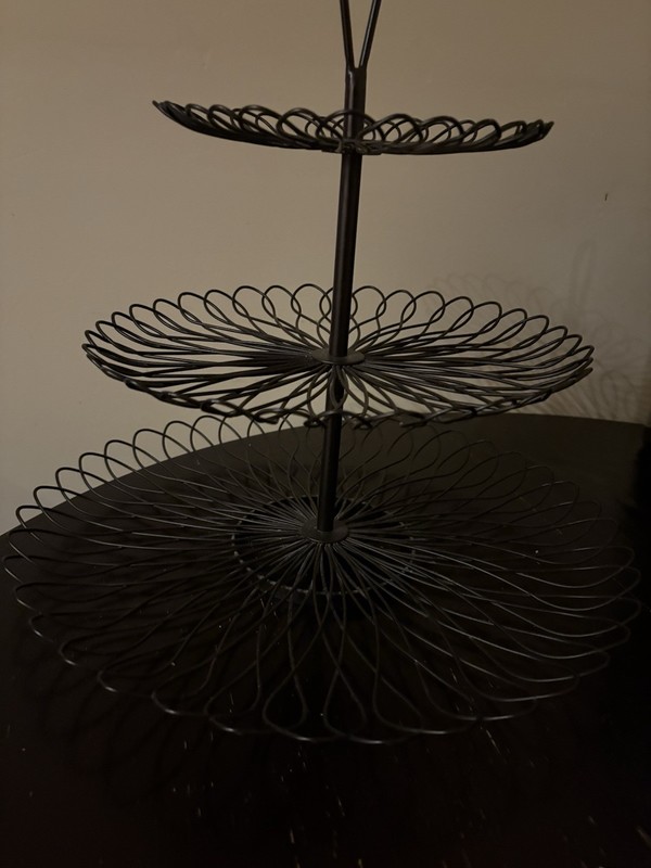 3-Tier Black Metal Round Cupcake Stand Matte Finish Abstract Pattern gallery