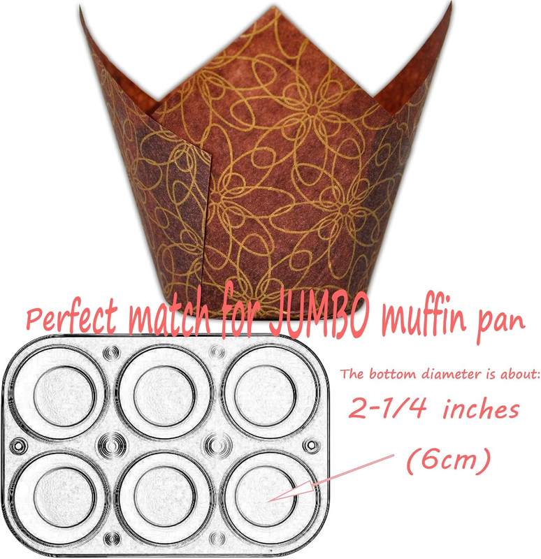 (JUMBO Large Size) Brown Golden Pattern Tulip Baking Cups 2-1/4"(Base Diameter) gallery