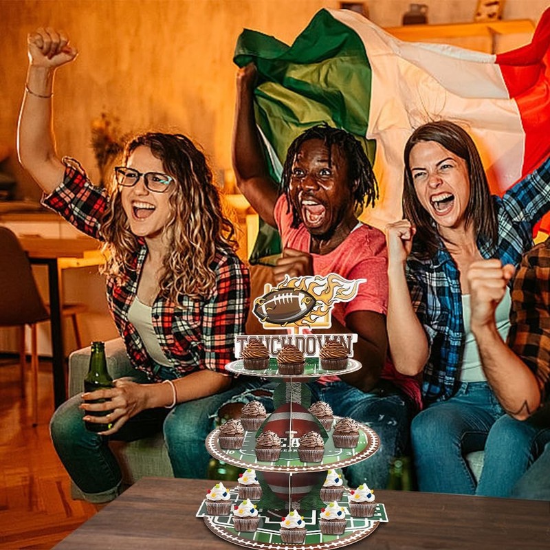 3-Tier Football Cupcake Stand for Dessert Table, Sports Rolls Ball Cupcake To... gallery