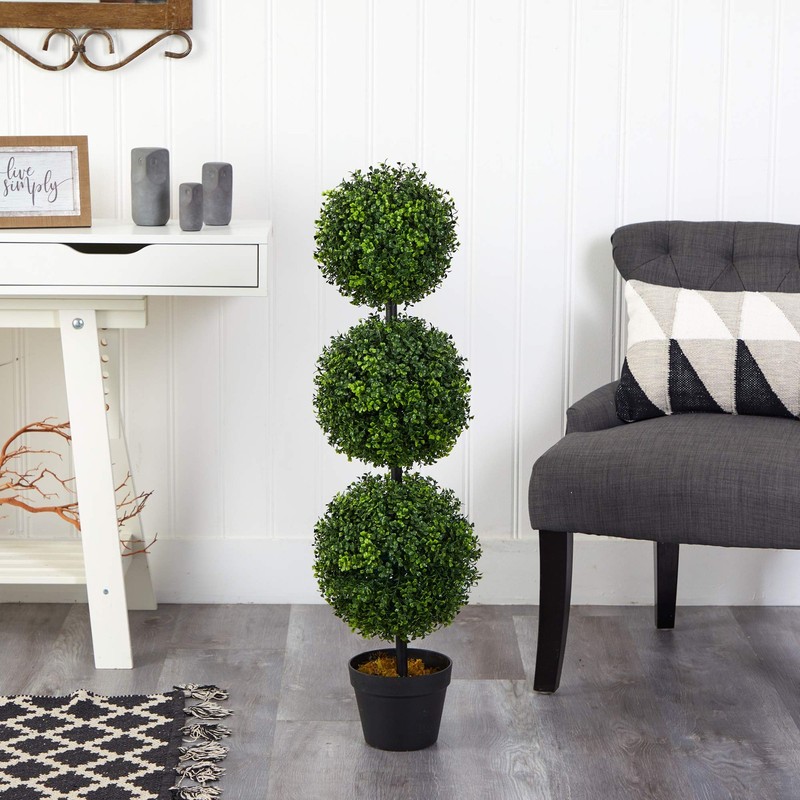 Nearly Natural 3ft Artificial Triple Ball Boxwood Topiary Tree Indoor/Outdoor gallery